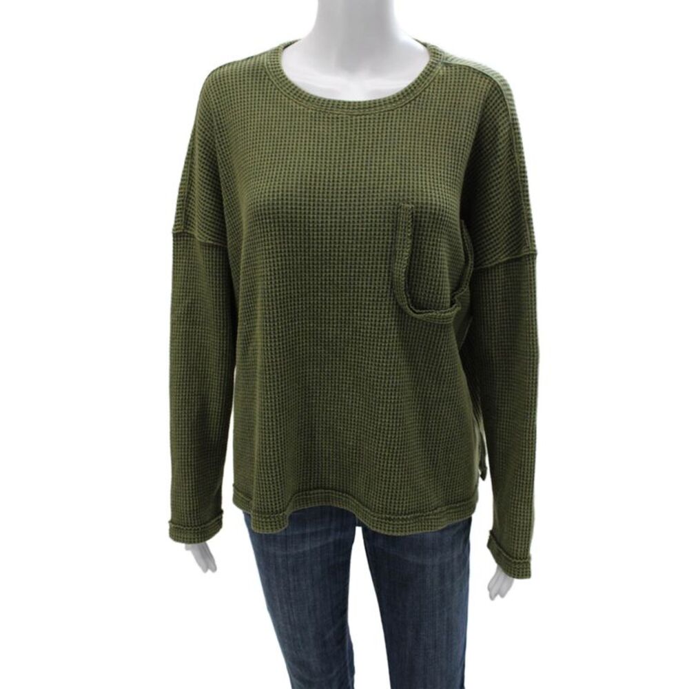 Mittoshop Womens Casual Pullover Top Green Crew Neck Long Sleeve Size S